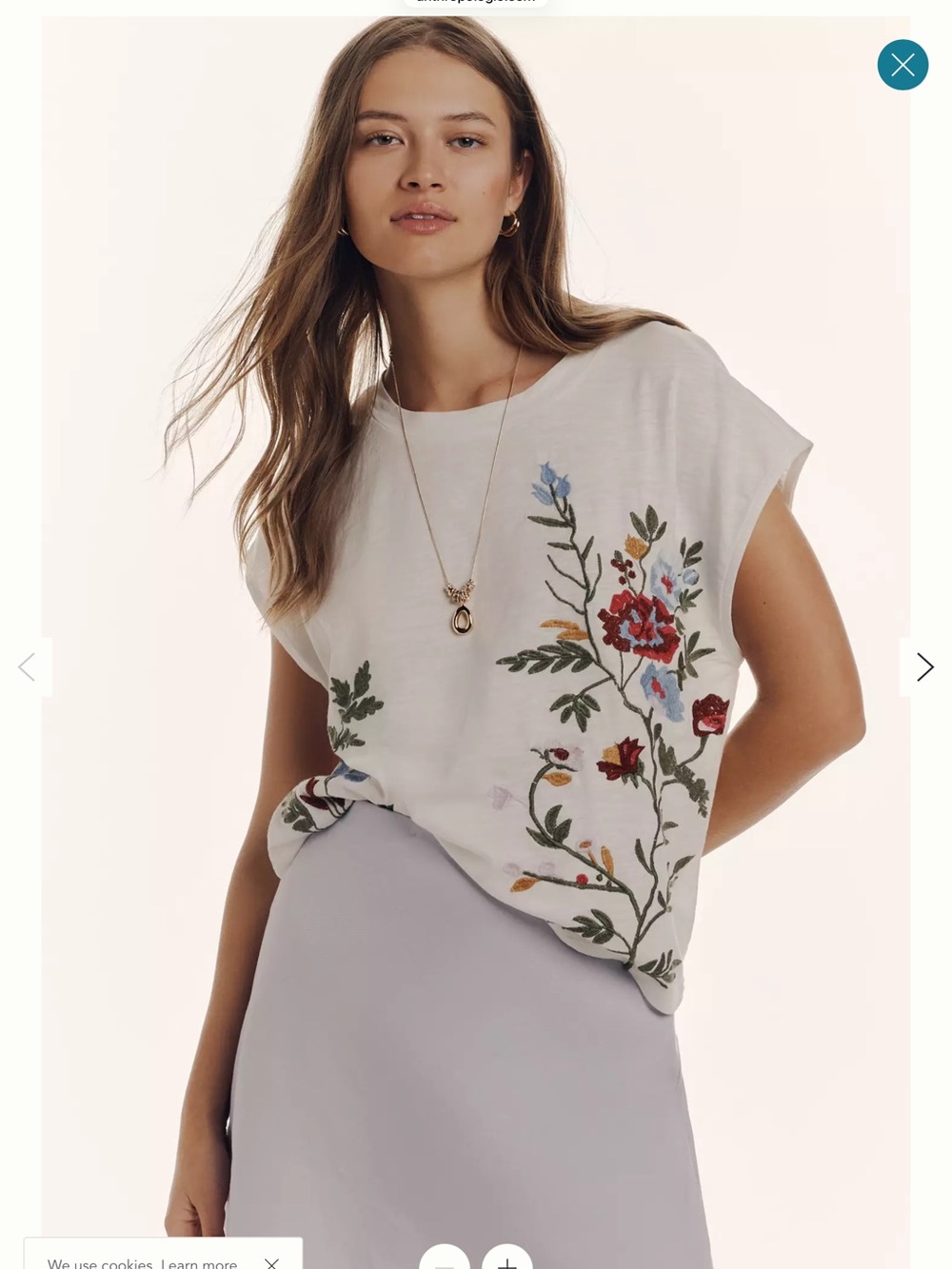 Anthropologie Growing Florals White Embroidered Muscle Tee XL